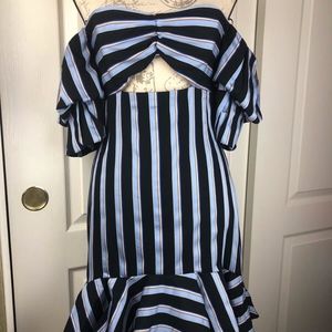 WAYF Blue/Black Off The Shoulder Cocktail Dress